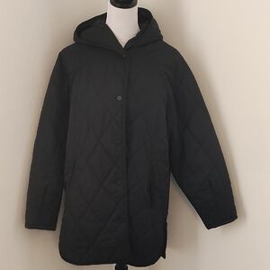 White/Closet Women's Black Quilted Hooded Jacket